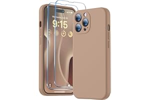 BossKiss Compatible with iPhone 14 Pro Max Case 6.7 inch, Premium Liquid Silicone Case [Velvety Touch] [2 Pcs 9H Tempered Glass Screen Protector], Camera All-Round Protection Case, Light Brown