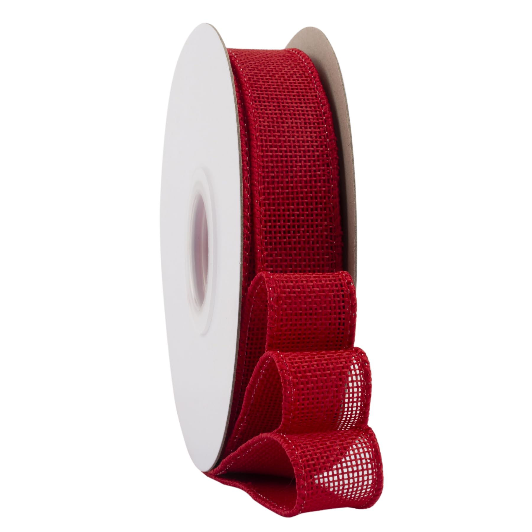 Ribbonitlux Red Burlap Wired Ribbon, 25mm x 18 Meters, Wired Edge Burlap Ribbon for Gift Wrapping, Big Bow, Wreath, and Christmas Tree Decoration