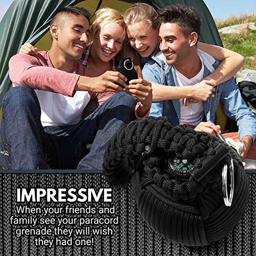 Holtzman’s Survival Kit Paracord Grenade The #1 Best 48 Tool Emergency kit (Solid Black)