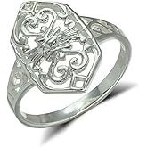 Hoops & Loops 925 Sterling Silver Filigree Scroll Geo Shape Statement Ring for Women Teen Girls, Silver, Yellow Gold, Rose Gold Size 5-10