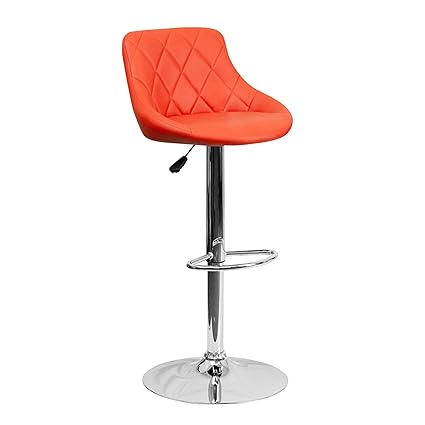 TIED RIBBONS Designer Letheratte Bar Stool Chair for Kitchen, Home, Living Room, caf, Bar(Orange, Letheratte and Steel)