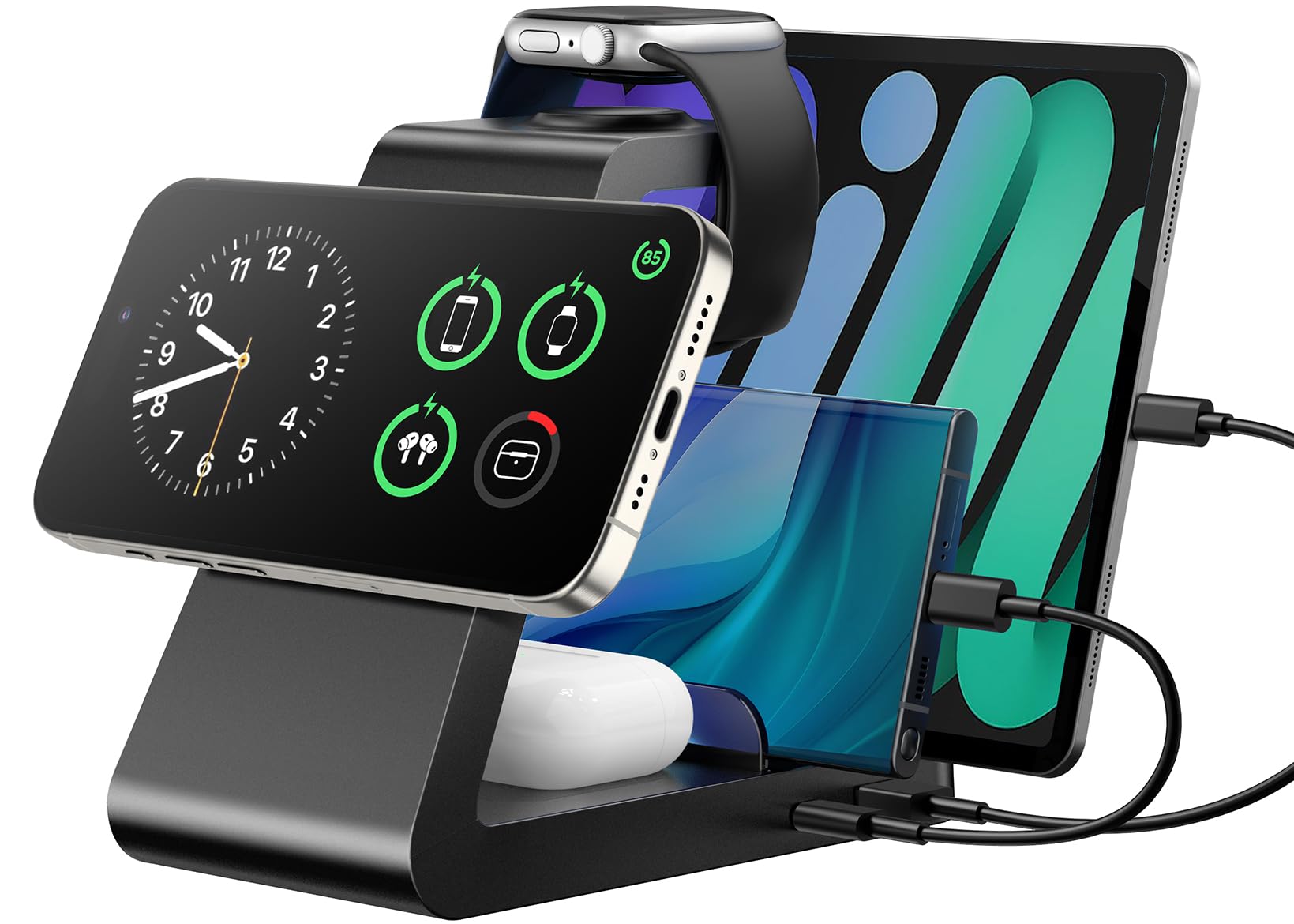 Charging Station for iPhone,5 in 1 Wireless Charger Stand Dock for Apple: Mag-Safe Charging Station for Multiple Devices Apple iPhone 17 16 15 14 13 12 Pro Max Plus iWatch Airpods