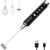 YUSWKO Milk Frother Wand for Coffee, Coffee Frother Handheld Drink Mixer | Rechargeable Mixer Wand, Waterproof Electric Whisk for Protein Powder, Lattes, Cappuccino, 3 Variable Speeds 3 Whisks, Black