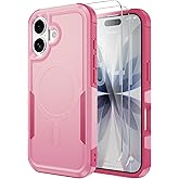 Muntinfe for iPhone 17 Case [Compatible with MagSafe] [Shockproof] [Dropproof] [with 2X HD Screen Protector ] Heavy Duty Protection Phone Case Cover for iPhone 17 6.3 inch (Pink)