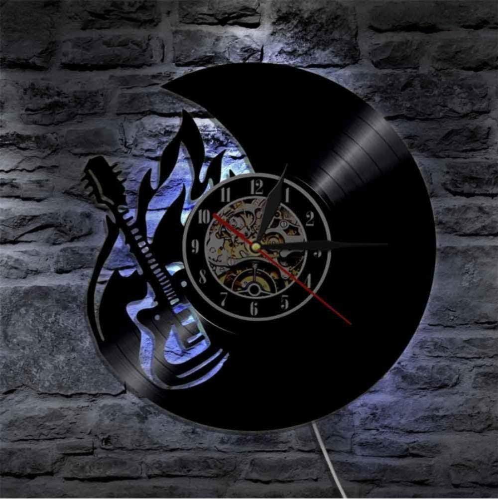 WYJIE Guitarra Led Reloj De Pared Vinyl Record Relojes De Pared Mute