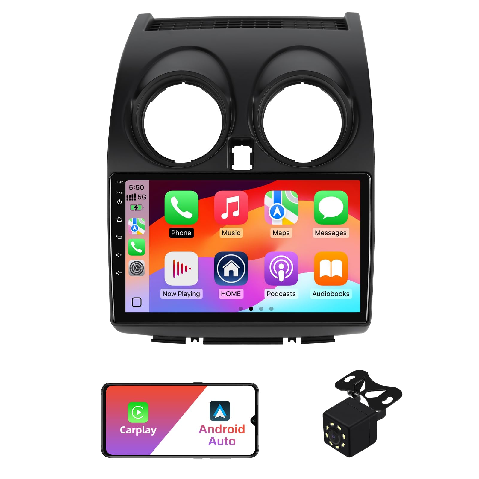 Photo 1 of 2+32G Android 14 Double Din Car Radio Stereo for Nissan Rogue Sport Qashqai 2008-2013 with 9 Inch Touchscreen Radio Built-in Wireless Carplay/Android Auto/GPS/Bluetooth/FM/AUX-in/SWC/Backup Camera