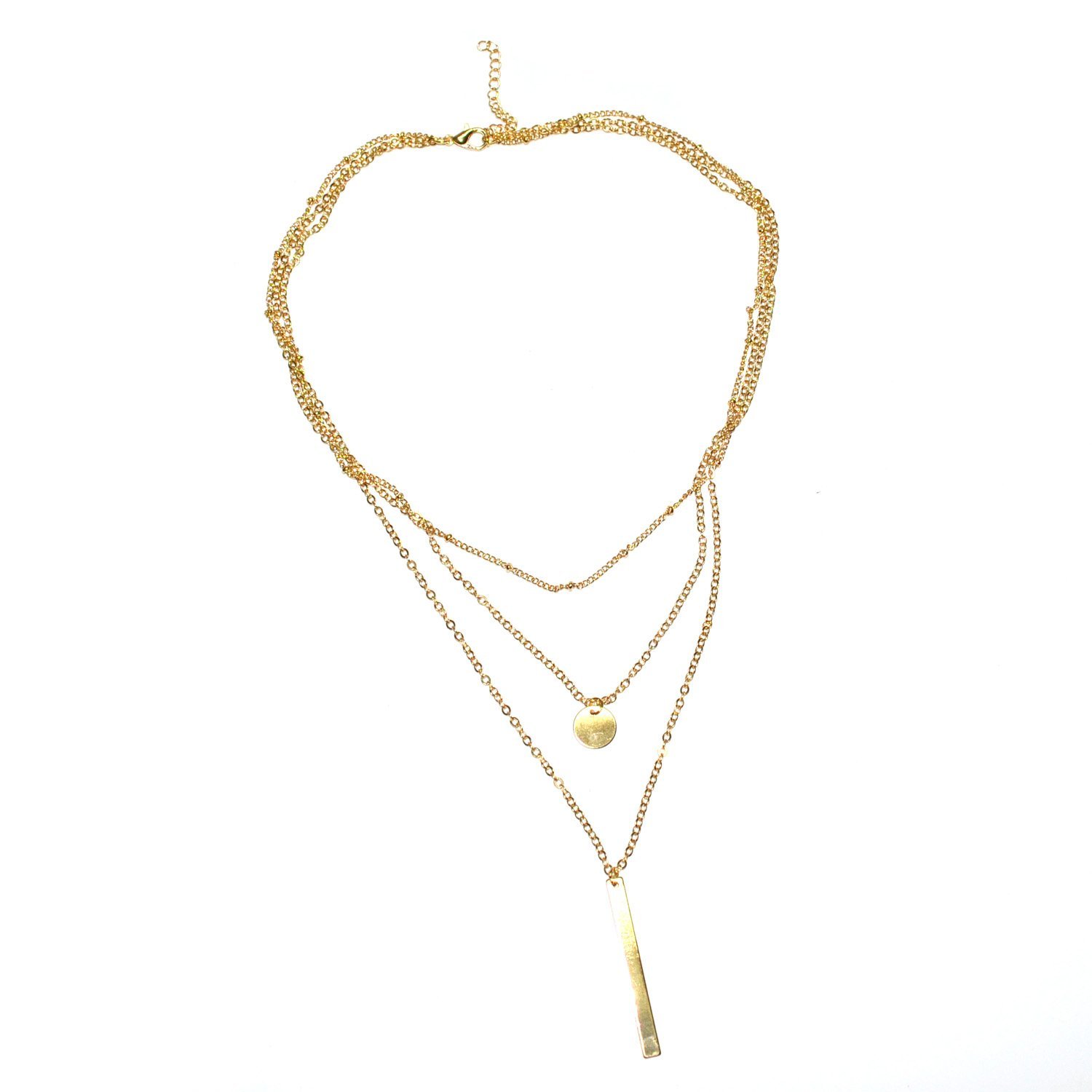 OUMOSI Simple Gold-plated Multilayers Tassel Coin Bar Necklace Clavicle Chain Charm Jewelry Gold