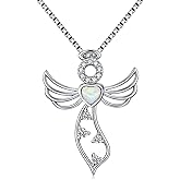 JiaYangJY Little Guardian Angel Necklace 925 Sterling Silver with Heart Birthstone Angel Wing Pendant Unique Gifts for Her