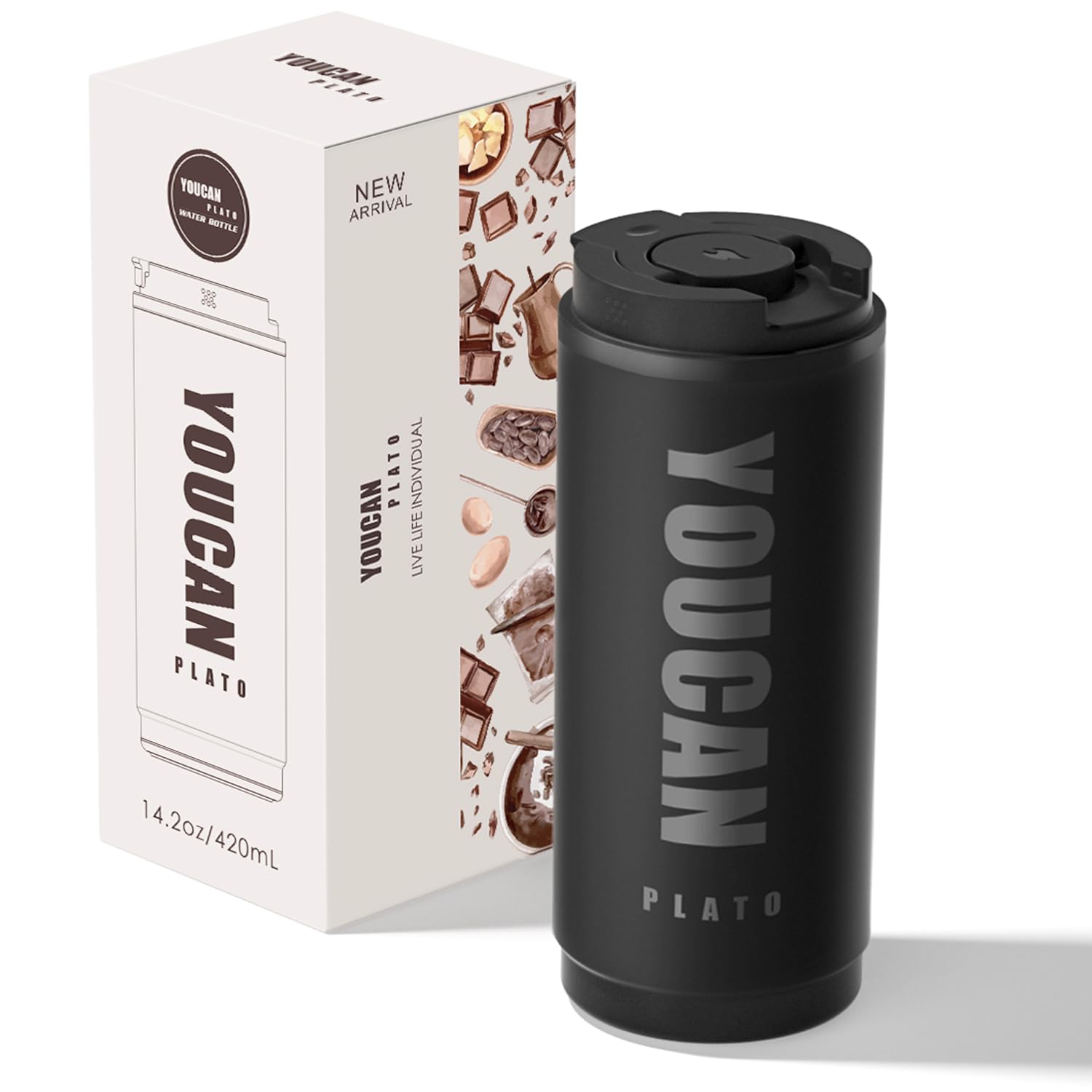 Photo 1 of 14oz Travel Coffee Tumbler,Travel Coffee Mug for Men or Women,Thermal Cup for Hot and Cold Drinks, To Go Coffee Cup,Stainless Steel Insulated Travel Coffee Tumbler with Leak Proof Lid, Tea Mug,Black