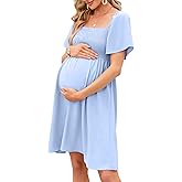 KOJOOIN Maternity Dress Summer Women Tie Back Square Neck Puff Sleeve Off Shoulder Pregnancy Baby Shower Dress
