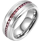 Tioneer 8mm Mens Wedding Band Tungsten Carbide Rings for Men Promise Pinky Eternity Ring with Cubic Zirconia Size 8-14