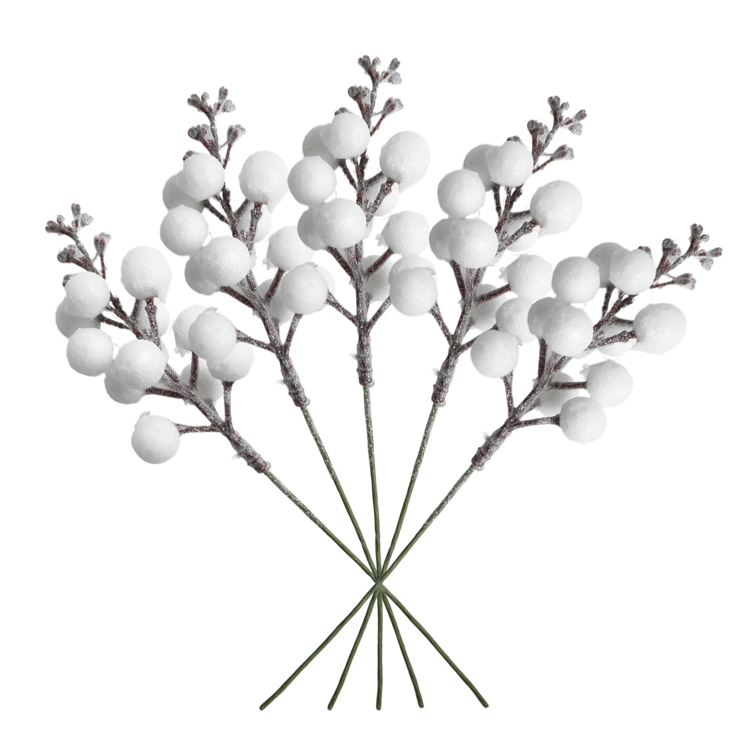 VEYLIN 20 cm Artificial Berry, 16 Pcs Glitter White Artificial Berries Stems for Christmas Tree Ornaments, DIY Xmas Wreath, Crafts, Holiday and Home Decor