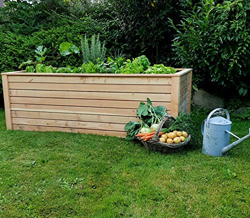 Koll Living Hochbeet aus Lärche, 190x100x65 cm, aus nachhaltiger europäischer Forstwirtschaft - nutzbar als Pflanzkasten, Kräuterbeet oder Anzuchtbeet - Lieferung inkl. Kleineisen und Pflanzfolie Grau