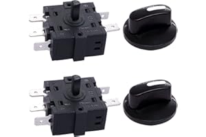 Taiss 2PCS Rotary Switch 125/250VAC 16A 4 Position 3 Speed Universal Speed Selector Heater Rotary Switch with Knob F035