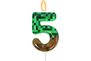 OGNOMIFX 5th Pixel Miner Birthday Candles, Pixels Cake Topper for Boys Girls, TNT Themed Birthday Decorations Party Supplies (Number 5)