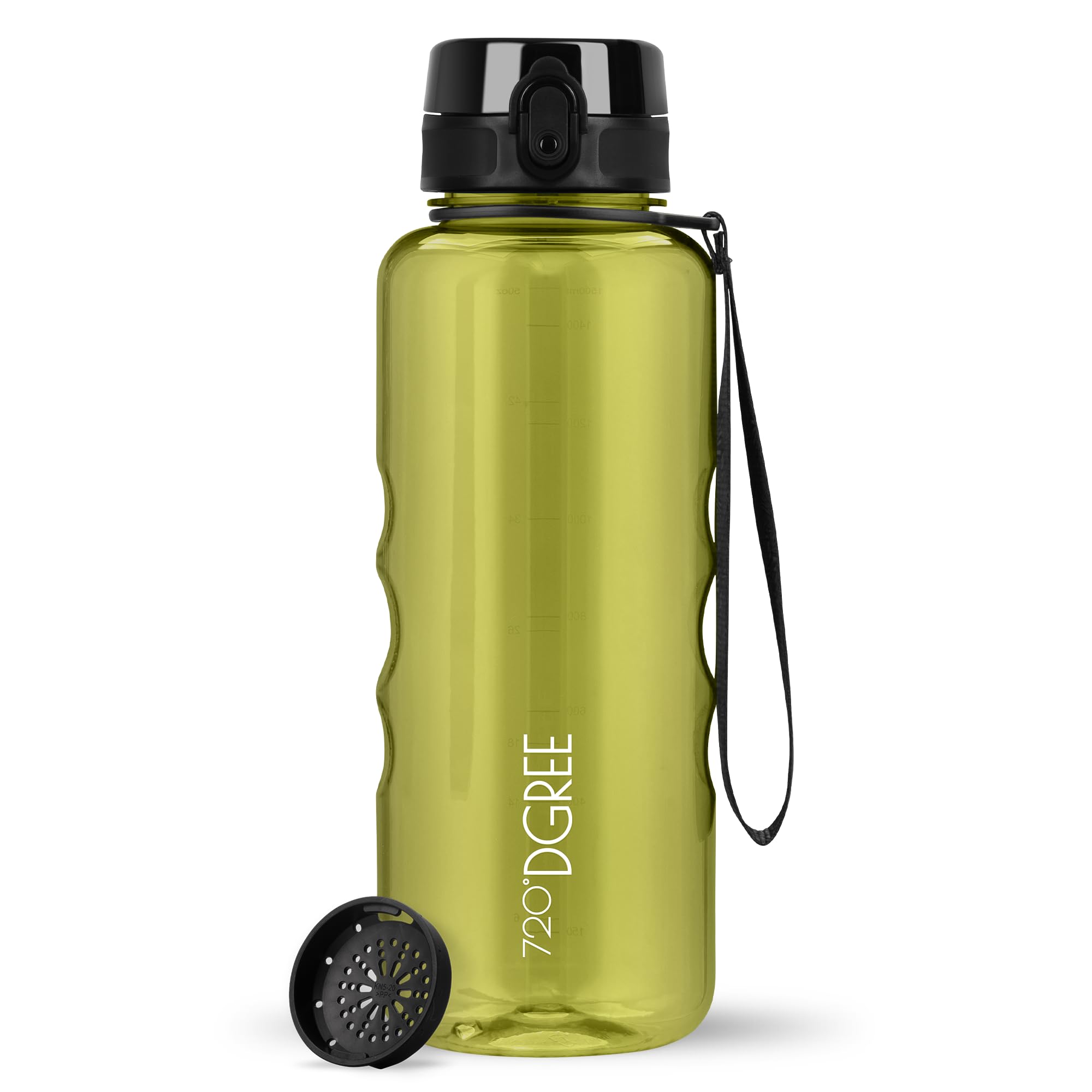 720°DGREE Water Bottle 1.5l “uberBottle“ crystalClear +Sieve - BPA-Free, Leakproof, Reusable Drinking Bottle - XL Sports Bottle for all Day Hydration, Gym, Fitness, Office, University, Hiking, Travel