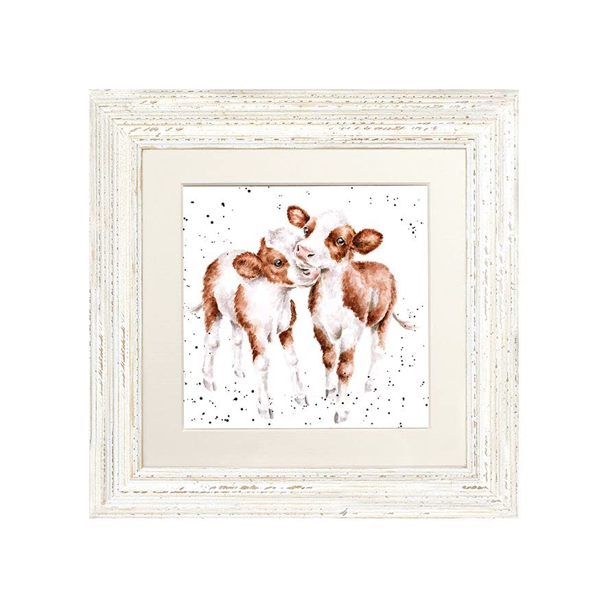 Wrendale Designs Framed Greeting Card My Best Friend Cow Calves Picture (Distressed White)