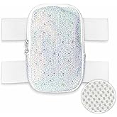 Rhinestone Thigh Bag w/Inner Pockets & Mesh Backing - Double Zipper Carnival Thigh Bag for Women - White Leg Bag and Phone Holder