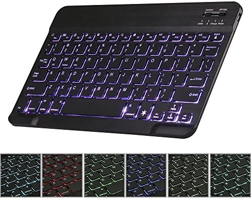 NOVT Universal Rechargeable Ultra Slim Bluetooth Keyboard with 7 Colors Backlit for iPhone/iPad/iPad Pro/iPad Air/iPad Mini/Samsung Galaxy Tabs Android Smart Phone Tablets PC (Black (With Backlit))
