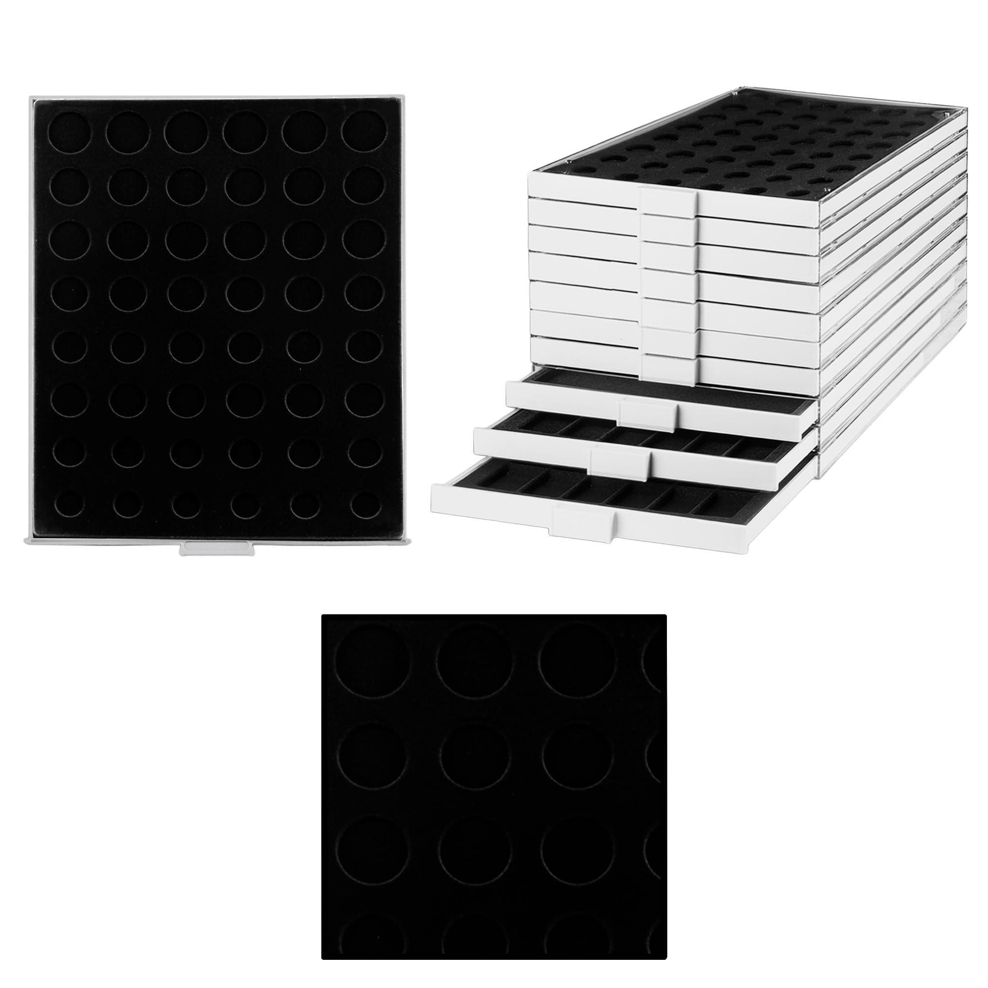 Prophila coin box gray 48 round compartments for 1 Cent until 2 Euro, black insert