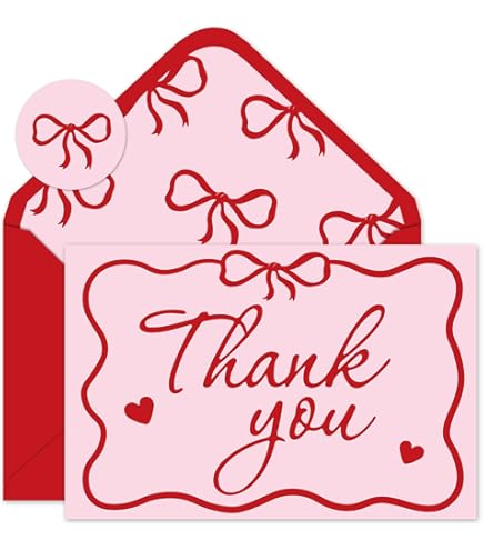 Whaline 24 Pack Red And Pink Thank You Cards Greeting Cards Blank Note Card With Envelopes Stickers For Valentine's Day Wedding Bridal Baby Shower Birthday 4 X 6 Inch P 346383615 - View #10