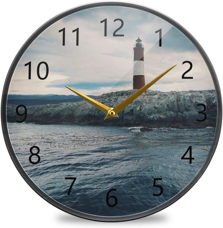 linqin Nautical Wall Clock 12 Inch Lighthouse Island Sea