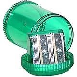 Kum 103.28.31 Magnesium Alloy 2-Hole Steel Blade Barrel Pencil Sharpeners with Waste Container, Colors Vary