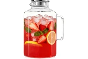 1 Gallon 128oz Octagon Glass Water Pitcher with Lid and Spout, Water Pitchers with Handle for Fridge, Borosilicate Glass Cara
