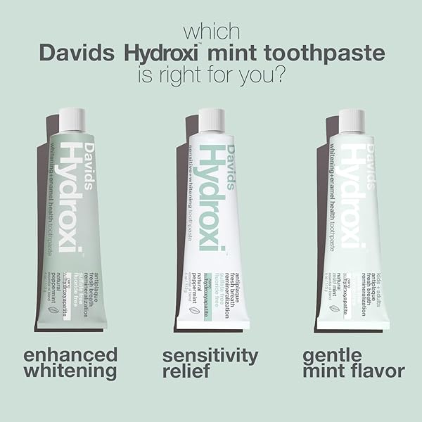 DAVIDS HYDROXI FLUORIDE FREE NANO HYDROXYAPATITE TOOTHPASTE FOR REMINERALIZING ENAMEL & SENSITIVE RELIEF, WHITENING, ANTIPLAQUE, SLS FREE, NATURAL PEPPERMINT, 5.25OZ, MADE IN USA