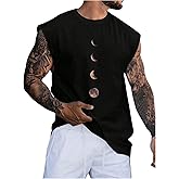 WDIRARA Men's Moon Graphic Tank Top Summer Sleeveless Shirt Gym Workout Casual Tops