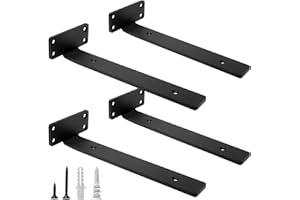 HITOMEN Heavy Duty Floating Shelf Brackets, 10-Inch (1/5'' Thick) Hidden Shelves Hardware, Cast Iron L Brackets, Rustic Industrial Black Metal Wall Shelving Supports, 4 Pack