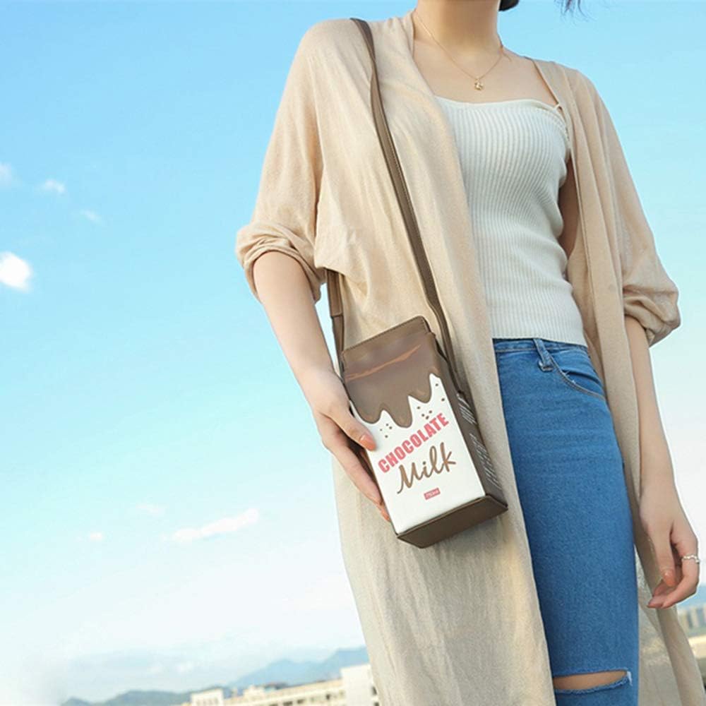 YAMEE Womens PU Leather Cute Milk Box Crossbody Bag Waterproof Casual Phone Purse Shoulder Bag Travel Bags for Ladies and Girls (Coffee) - Image 3