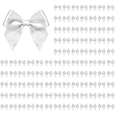 100 PCS Bows for Gift Wrapping, 2.75" Satin Ribbon Bows with Double-Sided Tape, Small Bows for Crafts, Bow Decor, Mini Bows Decorations for Party Baby Shower Birthday Wedding (White)