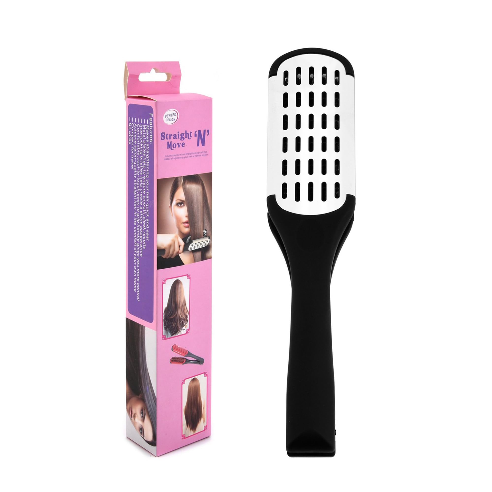 CCbeauty Boar Bristles Clamp Hair Brush Hair Straightener Clamp Comb Hair Detangler Brush Hair Styling Tool Double Sided Brush for Hair