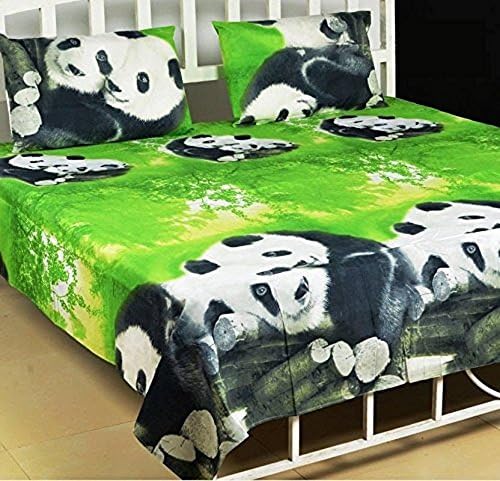 MAD DECOR HOUSE Panda 3D Double Bed Sheet with 2 Pillow Covers (Multicolour, 88x92-inch)