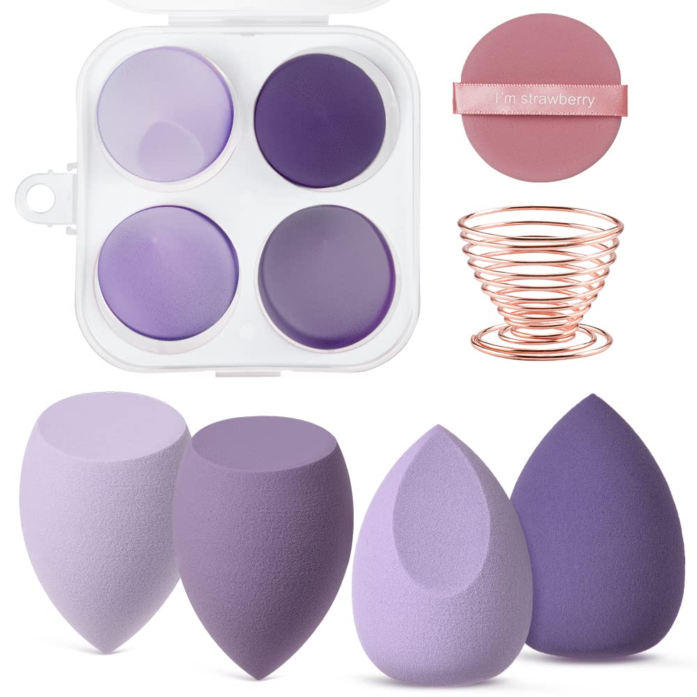 AUAUY 6 Pcs Makeup Sponges Set, 4 Pcs Professional Beauty Sponge Foundation Blending with 1 Sponge Storage Box, 1Powder Puff, Multi-colored Makeup Sponges for Cream, Liquid and Powder