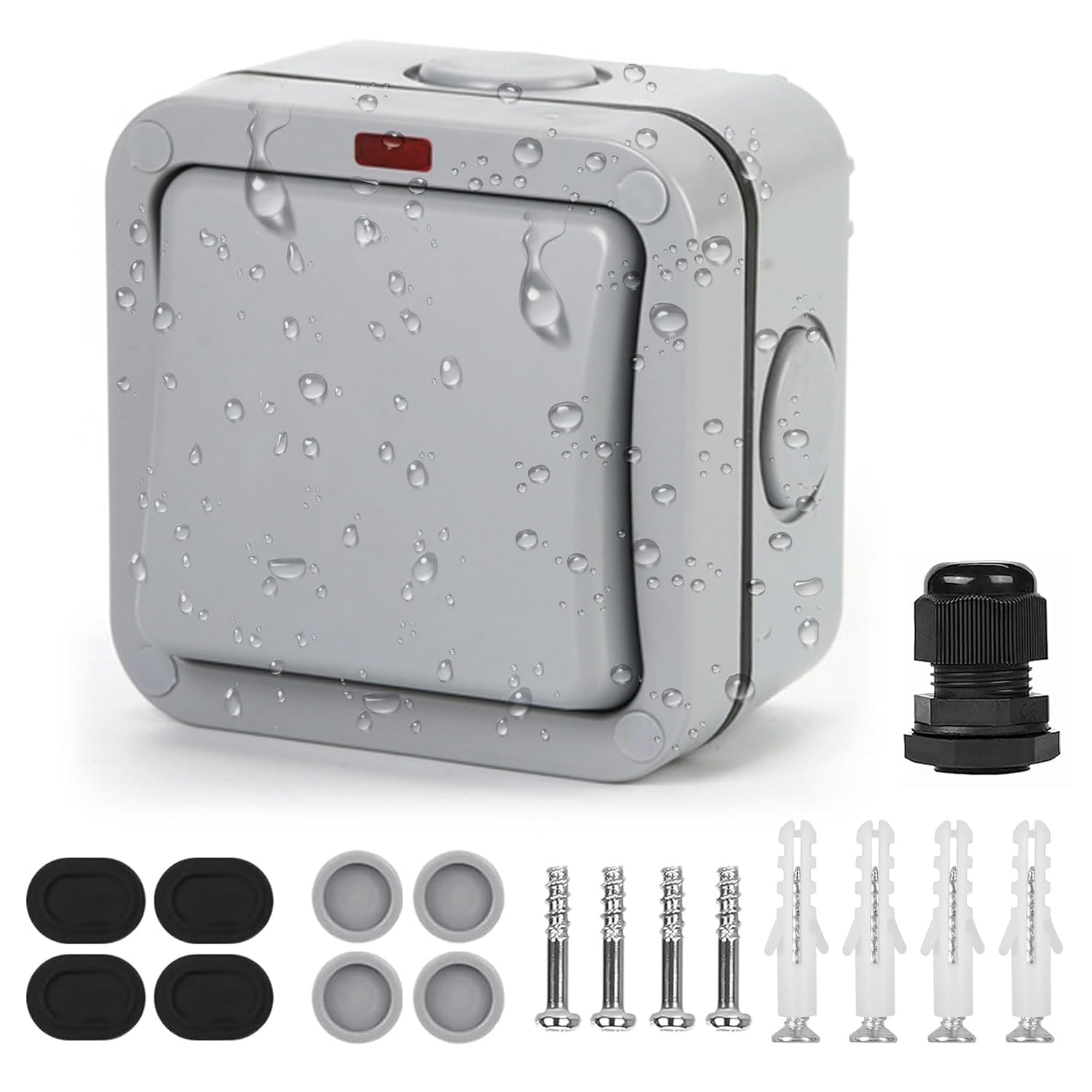 Weatherproof Outdoor Double Switch IP65 Dustproof Grey Socket Box for Garden, Bathroom, Workshop, and Balcony