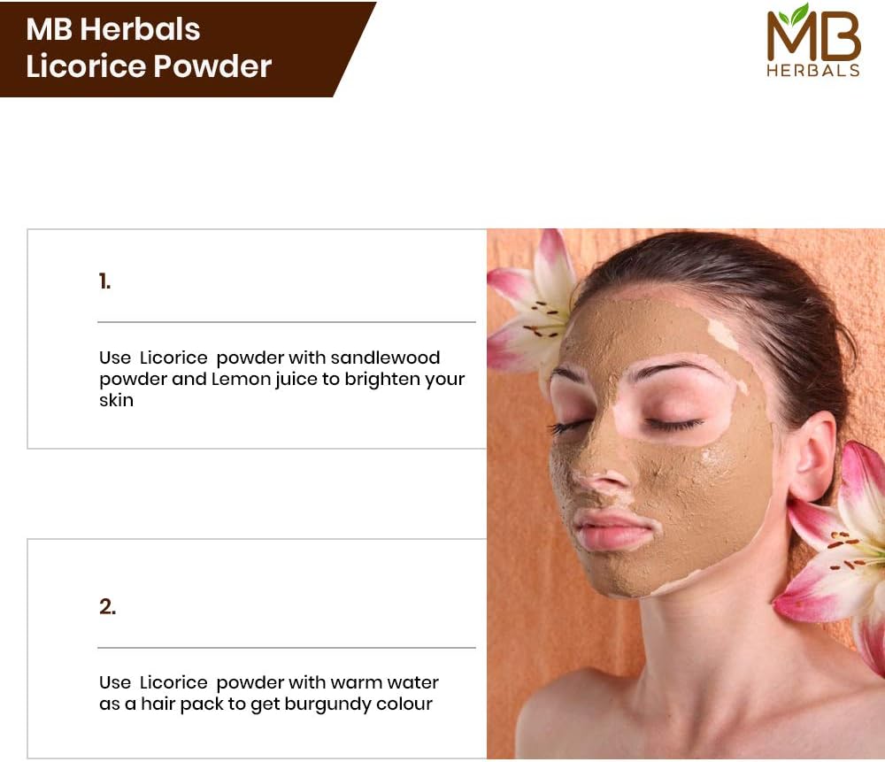 MB Herbals Licorice Root Powder 227g | Half Pound | 100% Pure Glycyrrhiza glabra | Mulethi | Yashtimadhu | Respiratory Health | Sore Throat | Natural Skin Brightener (When Used in a Face Pack): Health & Personal Care