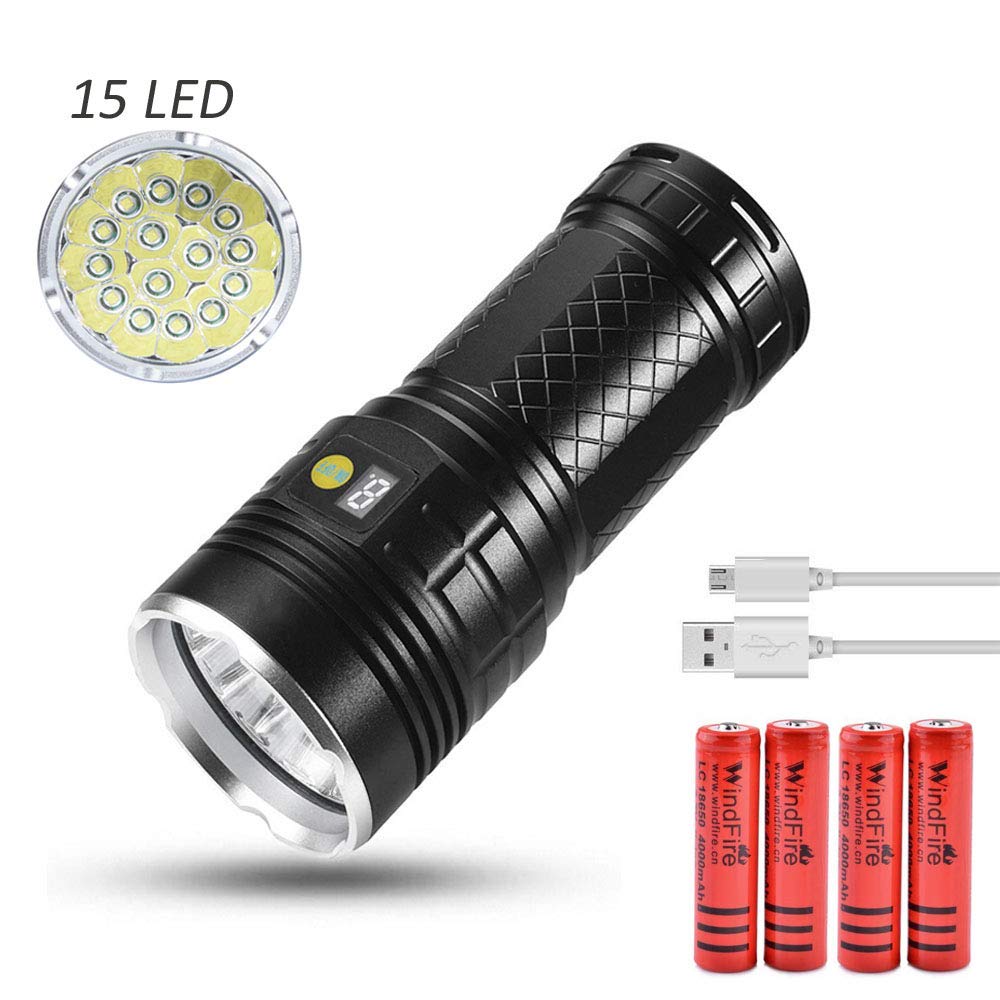 Ultra Bright Torch 15000 Lumen USB Rechargeable Tactical Flashlight