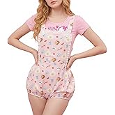 CutiePlusU Cotton Short Overalls Shortalls Button Crotch Onesie for Women- Printed Overalls