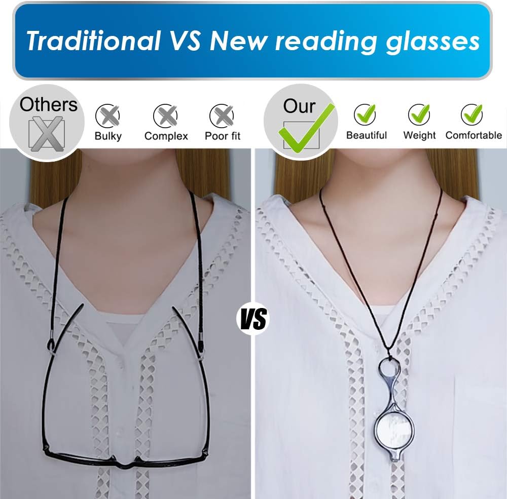 TERAISE Mini Folding Reading Glasses Pendant Necklace Readers Lightweight Portable Anti-loss Reading Glasses with Exquisite Case for Women and Men(S-2.0X) - Image 5