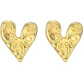 ENVYOU Geometric Rectangle Gold Plated Stud Earrings Irregular Hammered Chunky Statement Square Earrings for Women Trendy