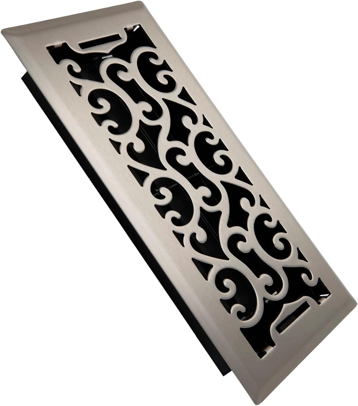 Registers, Grilles & Vents - SANYCASA Floor Register 4x10 Inches Heavy Duty Walkable Floor Register Easy Adjust Air Flow Floor Vents - Neoclassical Design - Satin Nickel - Vent Cover for Home Floor