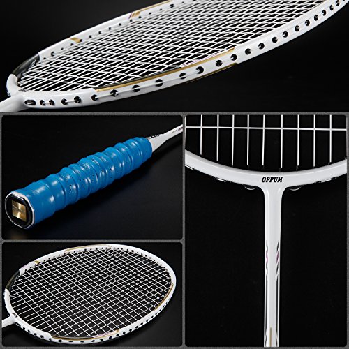 OPPUM 100% Full-Carbon Fiber Professional 2 Player Badminton Racquets Set Super Lightweight Badminton Rackets Including 2 Rackets/1 Carrying Bag/2 Overgrips