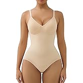 SHAPERX Women's Seamless Shapewear Tummy Control Bodysuit with Removable Pads Mid Thigh Body Shaper