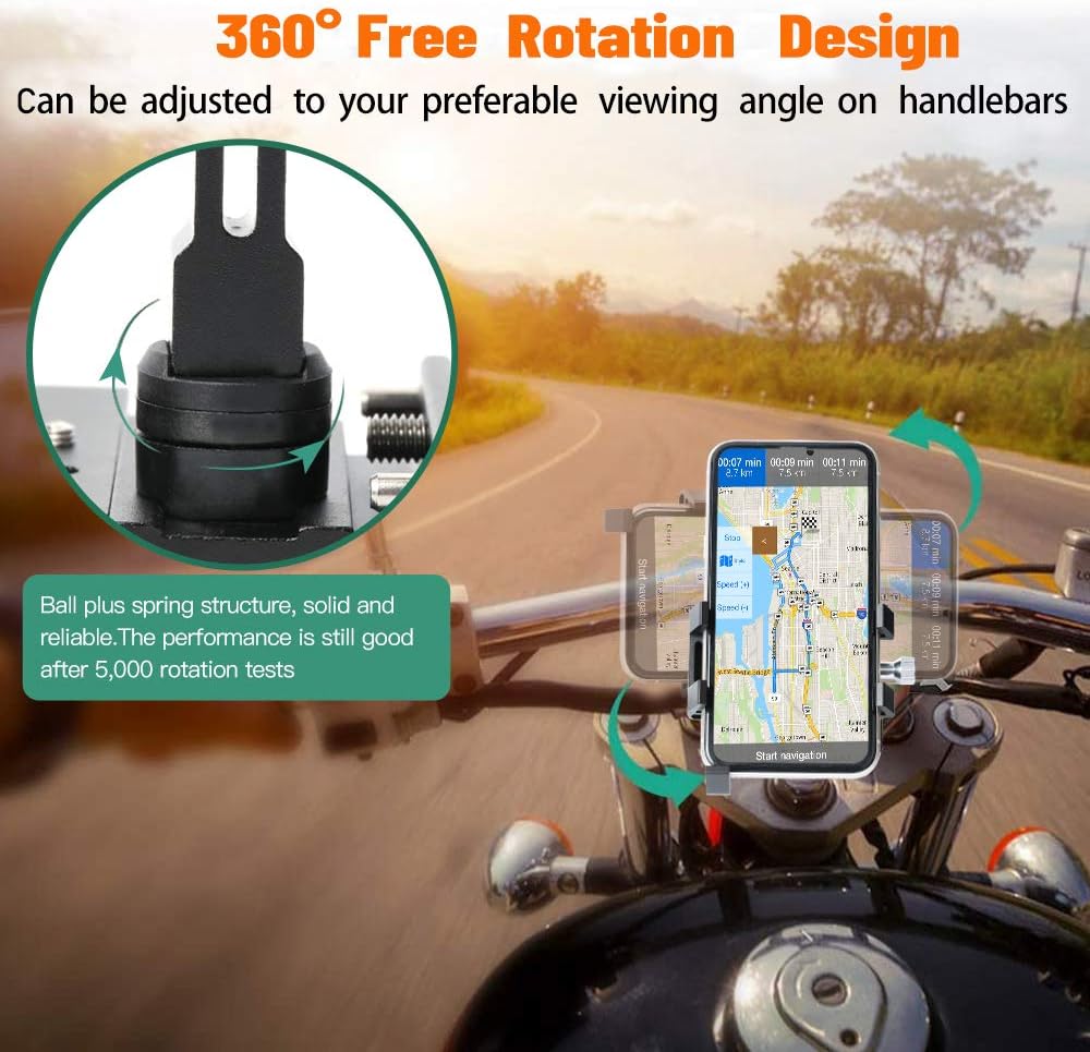 ELECFUN Bike Phone Mount Motorcycle Premium Aluminum Bicycle Phone Holder, 360° Rotatable, Fits iPhone 11 Pro Max X XR Xs 7s 8 Plus Samsung S20 S7/S6/Note 10/9/8, Fit Any 2.2"-3.9" Wide Phones, Black