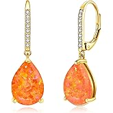 Leverback Opal Dangle Earrings 14k White Gold/Yellow Gold Plated Drop Earrings for Women Teardrop Earrings Elegant Jewelry Gifts