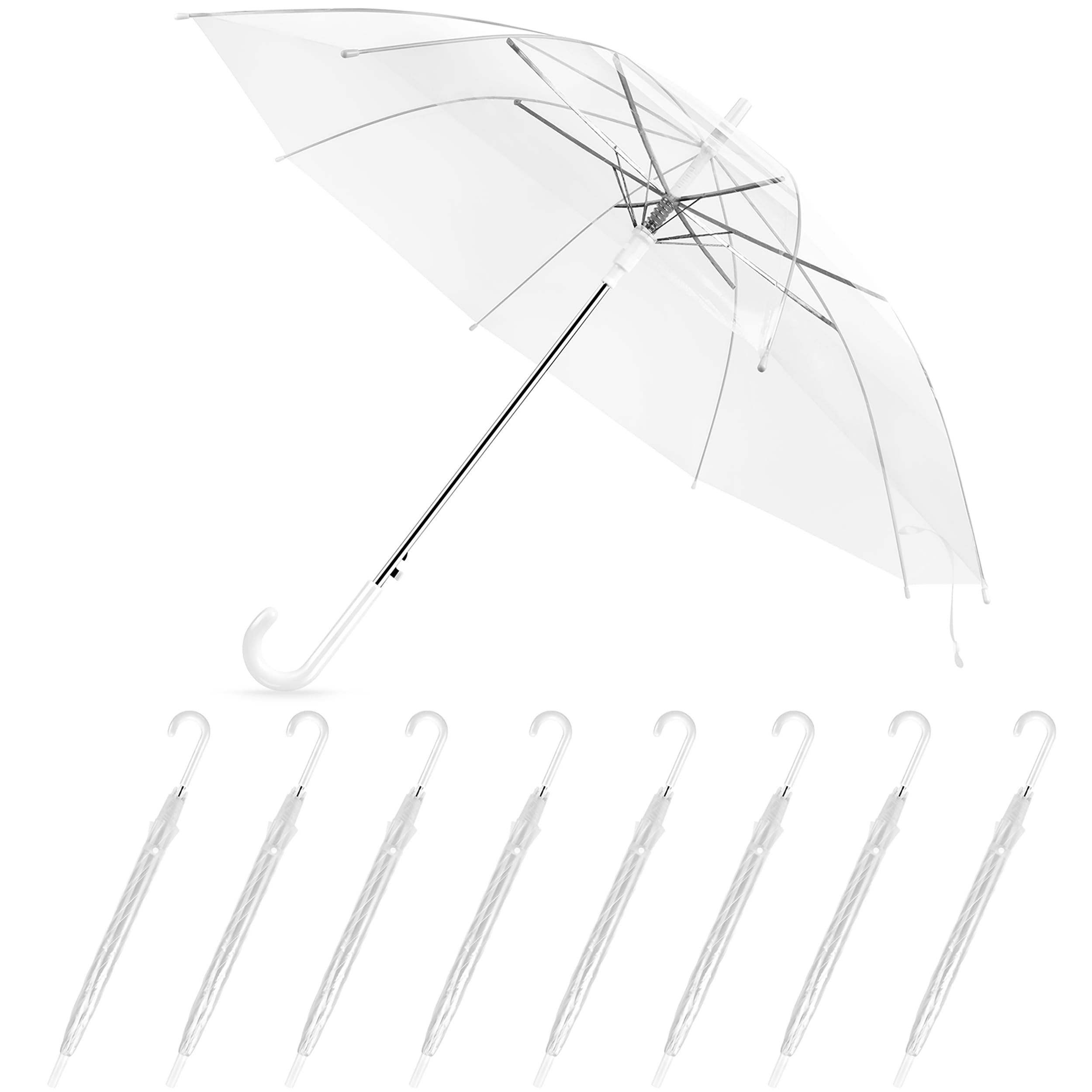 Photo 1 of 8 Pack Clear Wedding Umbrellas, High-Visibility Transparent Rain Umbrella, Firm and Durable, Easy Operation, Large Clear Umbrella for Wedding Bride Groom Photography Golf Outdoor, Tranparent