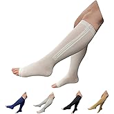 HealthyNees Seniors Care 15-20 mmHg Zipper Compression Leg Calf Open Toe Socks (White, Large-X-Large)
