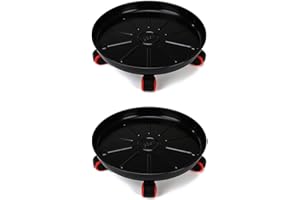 Dcpes 13" Metal Plant Caddy, Heavy Duty Plant Stand with Lockable Wheels, Indoor Outdoor Rolling Plants Dolly, Round Iron Wheeled Planter Tray for Pots Holders, Black, 2Pack